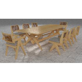 Cassina Jeanneret Capitol Complex Table with Office Chair and Clear Chair with Cushions Set 3D model